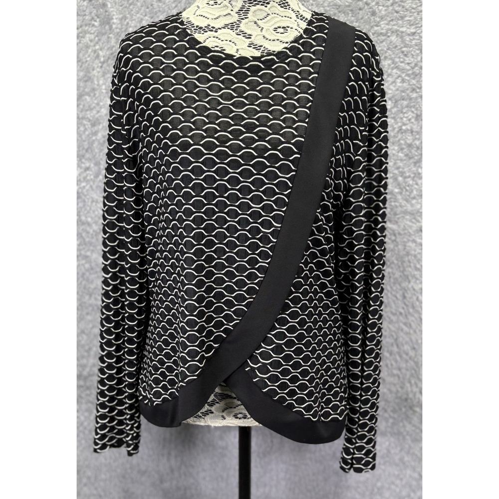 VTG Jolibel Women's L Blouse Black White 3D Textured Semi Sheer 80s Made Canada